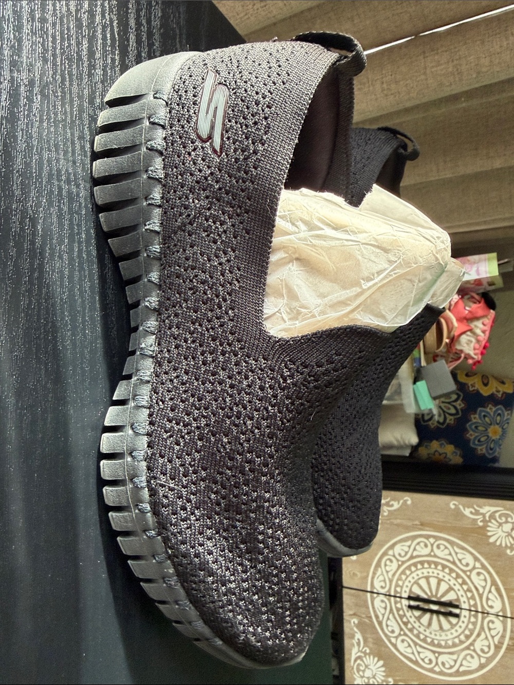 Skechers women's Black Slip-On Knit Sneakers